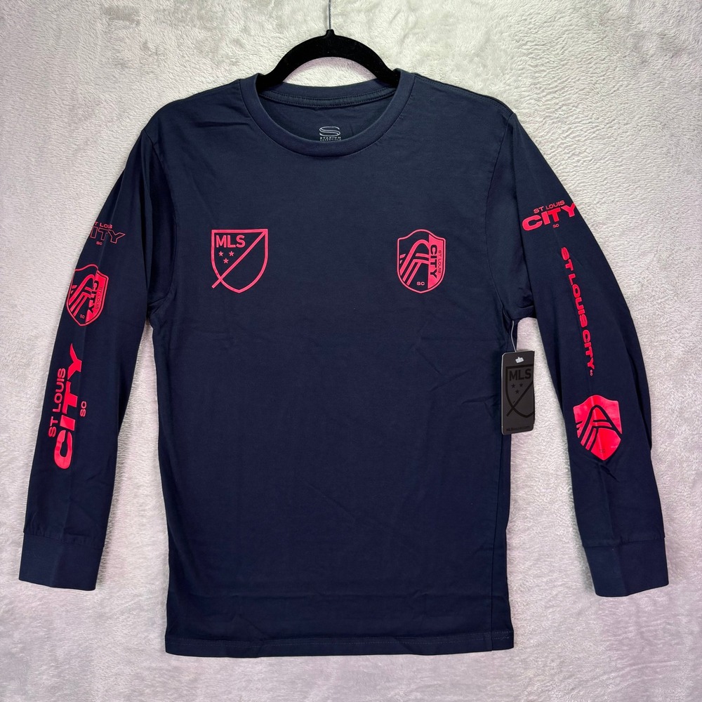 NWT Stadium Essentials Mens Long Sleeve Shirt S Navy Blue St. Louis City SC MLS